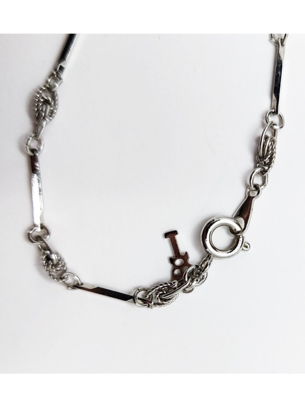 Vintage Trifari 50-60s Signed Tag Silver Plated Filigree Bar Link Chain Necklace